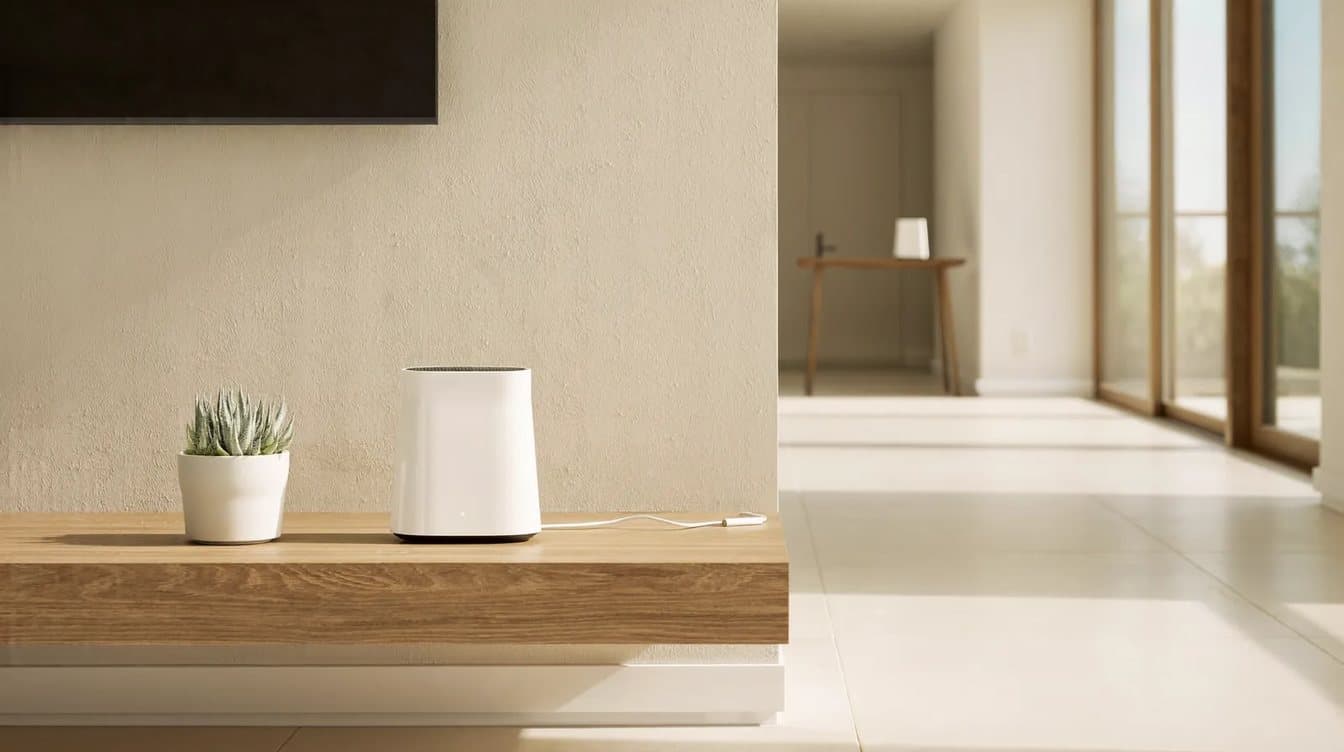 Two mesh WiFi units placed in different rooms of a home
